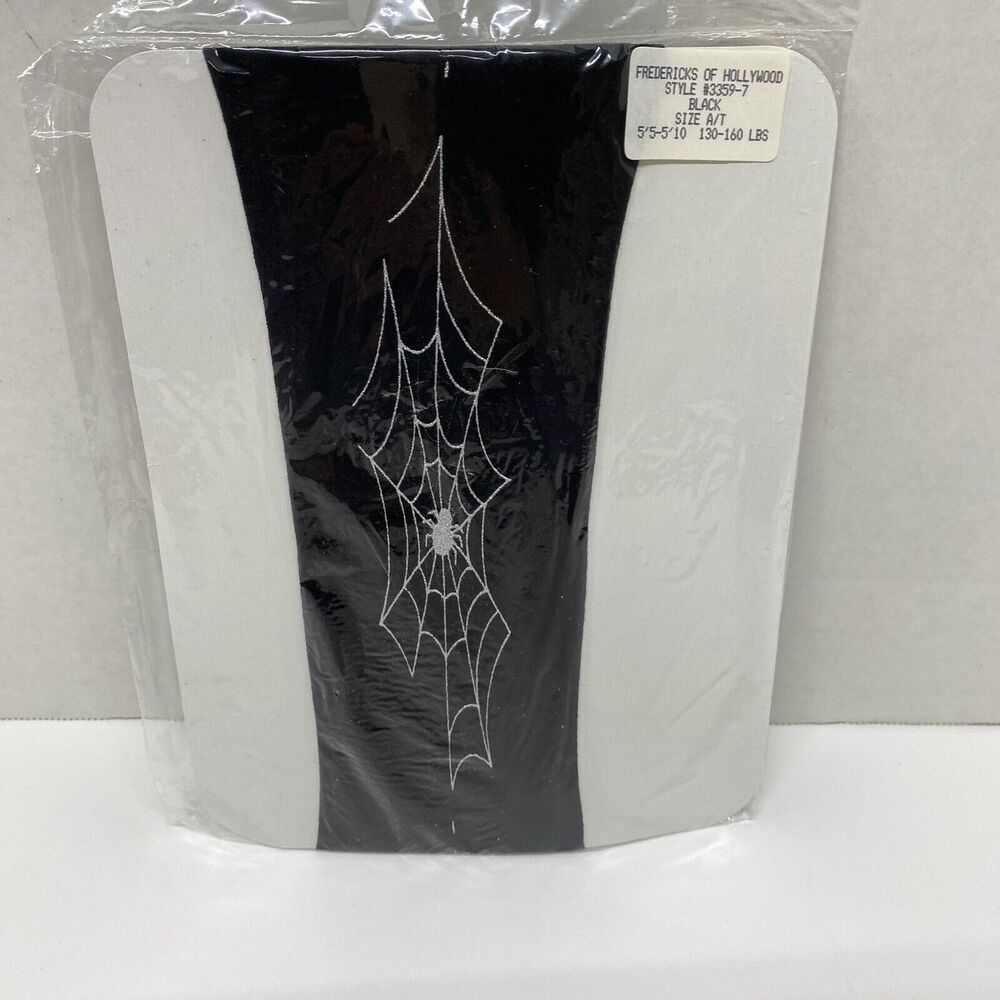 Fredricks of Hollywood Black Pantyhose w/ silver spider & web unopened Gothic